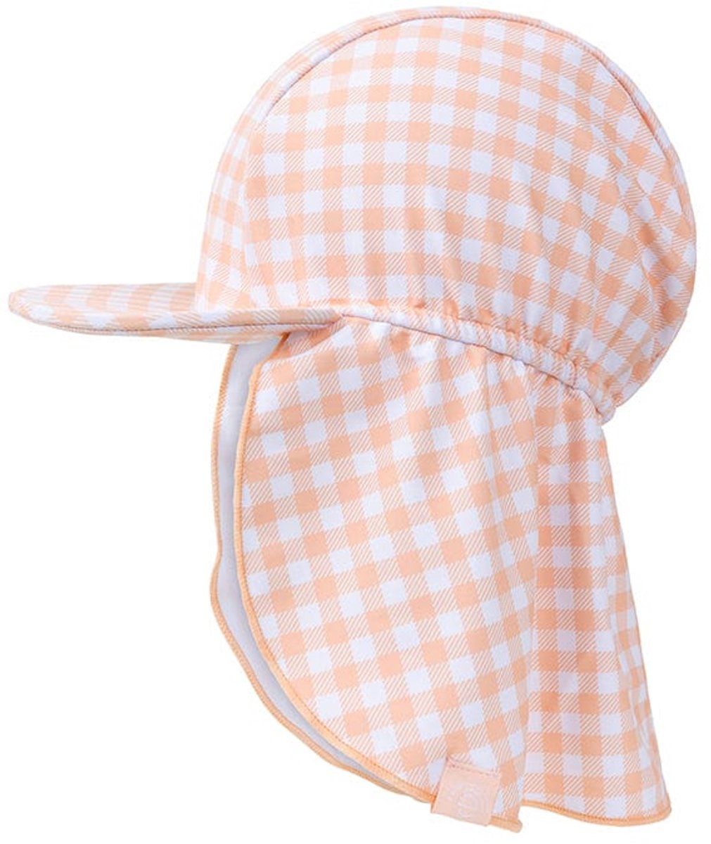 Swim Essentials - zonnehoedje - 0-4 jaar - UV kap - Uv nekbescherming - Oranje - blokjesprint