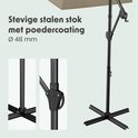 Detail van de stevige stalen stok met poedercoating van een parasol.