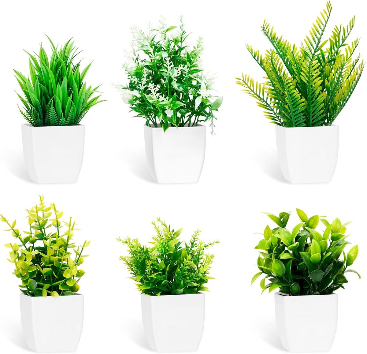 Kleine kunstplanten in pot - 6 stuks decoratieve potplanten voor thuis, slaapkamer, keuken