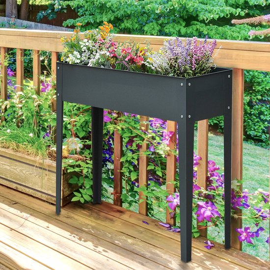 REDOM Verhoogde Plantenbak op Poten 100x30x80 cm - Kweekbak / Moestuinbak voor Balkon & Tuin - Metaal - Donkergrijs