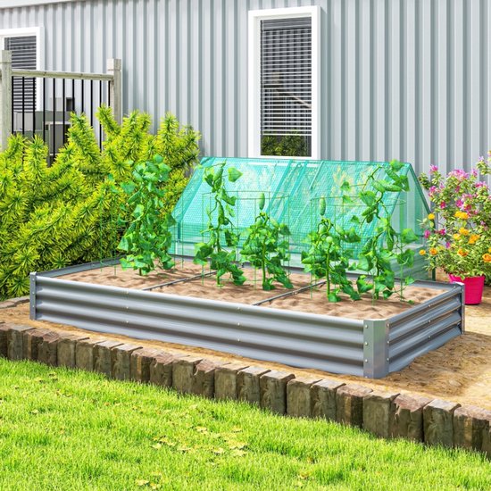REDOM - Verhoogde Plantenbak - Open Bodem - Antisnijrand - Staal - Zilverkleurig - 240 X 120 X 30 Cm
