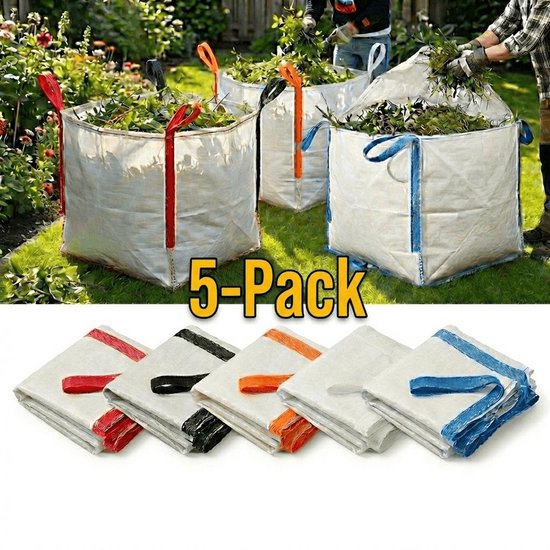 Lot de 5 | Sacs Big Bags transparents pour trier les déchets | 500L| Sac refermable