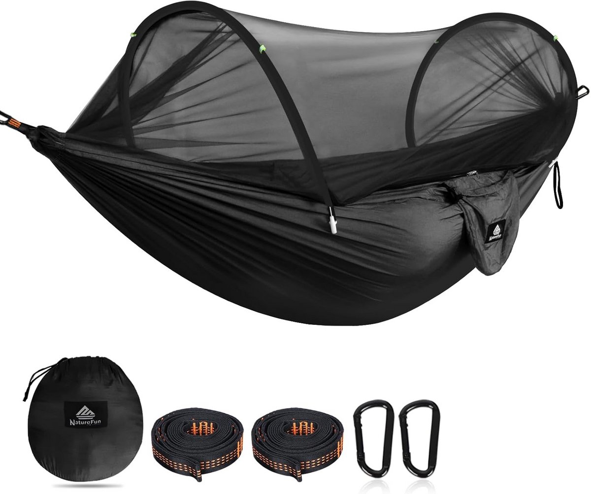 Ultralight Camping Hammock met Muggennet en 300 kg Draagvermogen | Ademend en Sneldrogend Parachutenylon | Inclusief 2 Carabiners en 2 Nylon Garlands