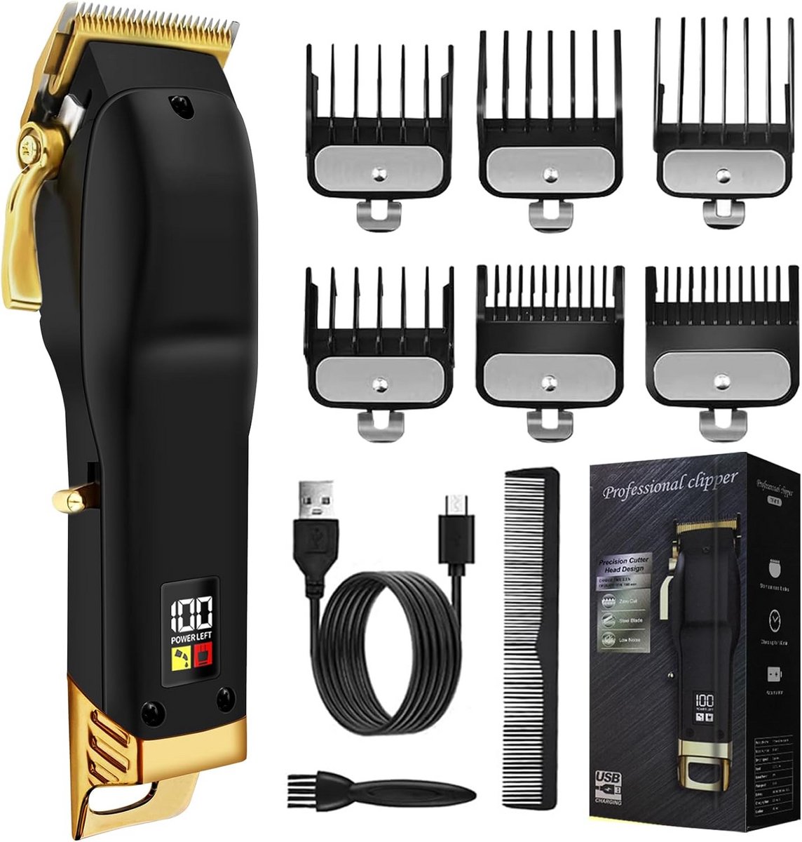 Professionele Haartrimmer Set met 6 Gidskammen voor Stijlvolle Kapsels