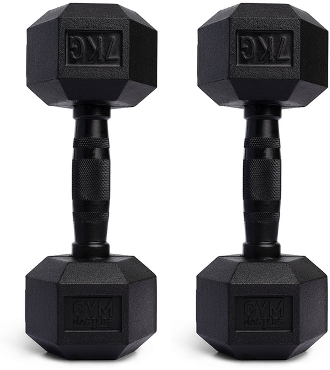Gym Masters hexa Dumbbells 7 kg Set (2 stuks) – Hexagon Dumbbells – Rubber Fitness Gewichten – Zwart