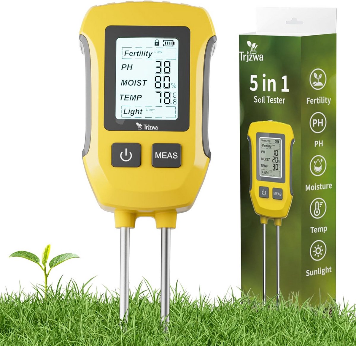 5-in-1 Bodemtester voor Vruchtbaarheid, Vocht, PH, Temperatuur en Lichtintensiteit