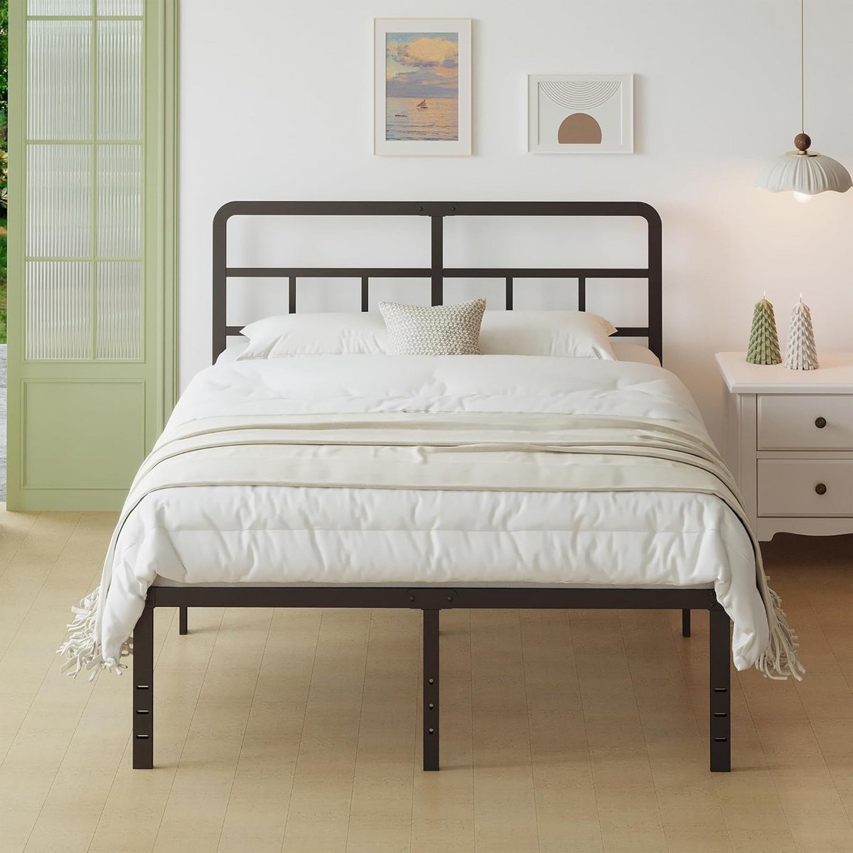 Stevig Metalen Bedframe 150x200 cm met Opbergruimte en Hoofdbord