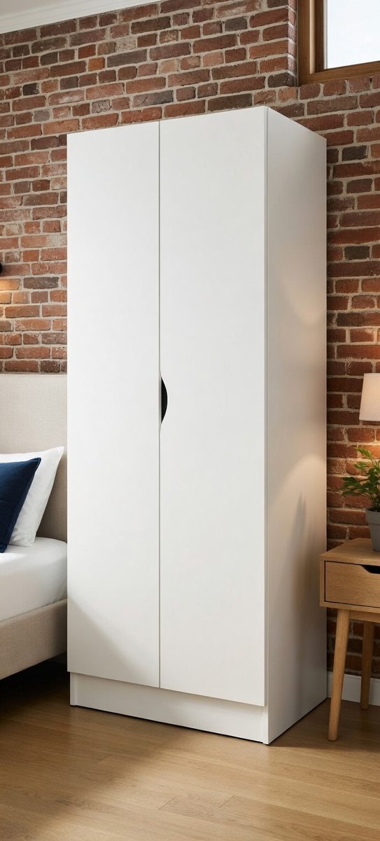 Kinderkast Roma – Witte 2-Deurs Kledingkast voor Kinderen en Jongeren, Commode en Opbergruimte – Moderne Houten Kast met Legplanken en Ophangruimte – 70 x 42,5 x 161,5 cm Novihome