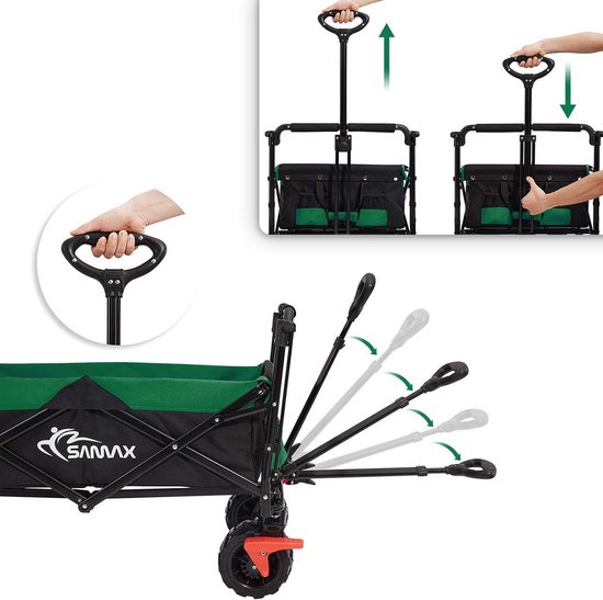 Bolderkar met Dak - Opvouwbare Offroad Tuinkar met Rem en Staartzak - Zwart/Groen van LifeGoods — afbeelding 3