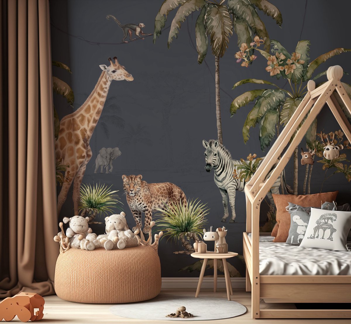 Whymsical Wildlife Navy 150cm breed x 280cm hoog