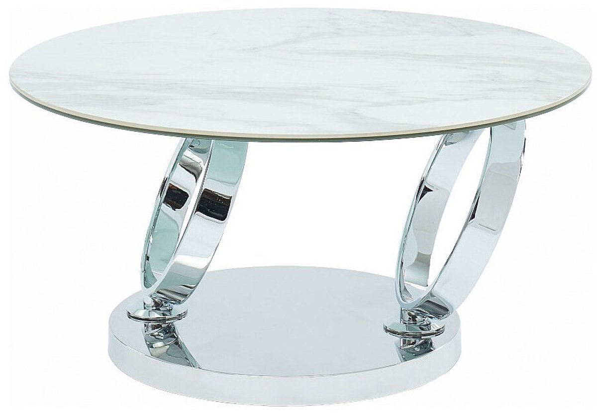 Vente-unique Salontafel met draaiblad JOLINE - Keramiek en gehard glas - Wit marmereffect Transparant, Wit