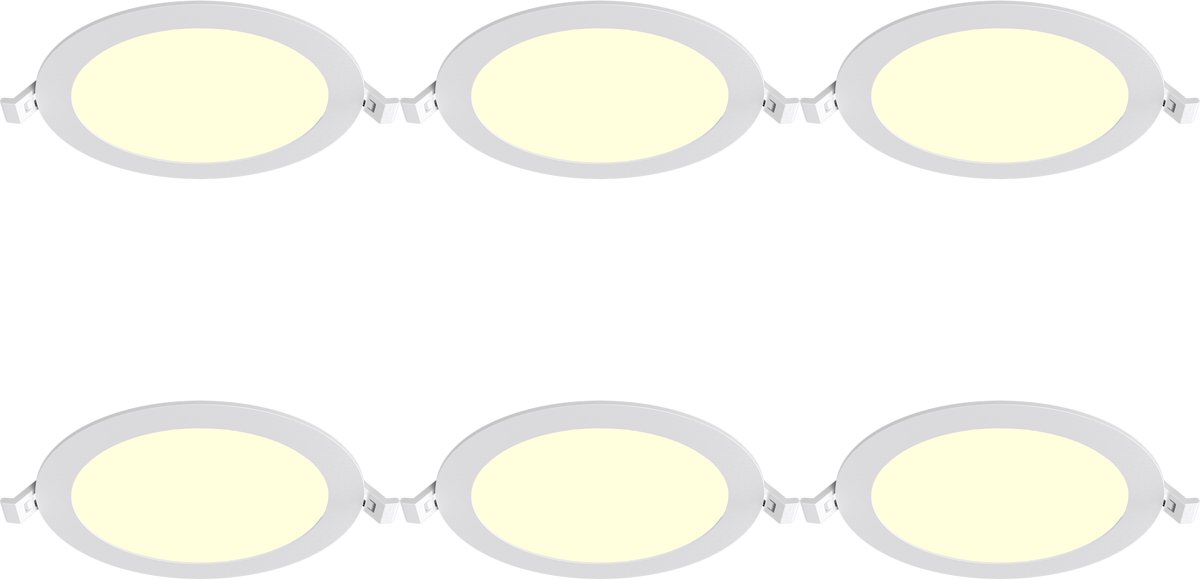 LED Downlight Inbouwspot 6 Stuks - Kingtron Thin - 12W 1120lm 120° Bundelhoek - Warm Wit 3000K - IP40 - Rond - Wit - Ø170mm Buitenmaat - Ø150mm Zaagmaat