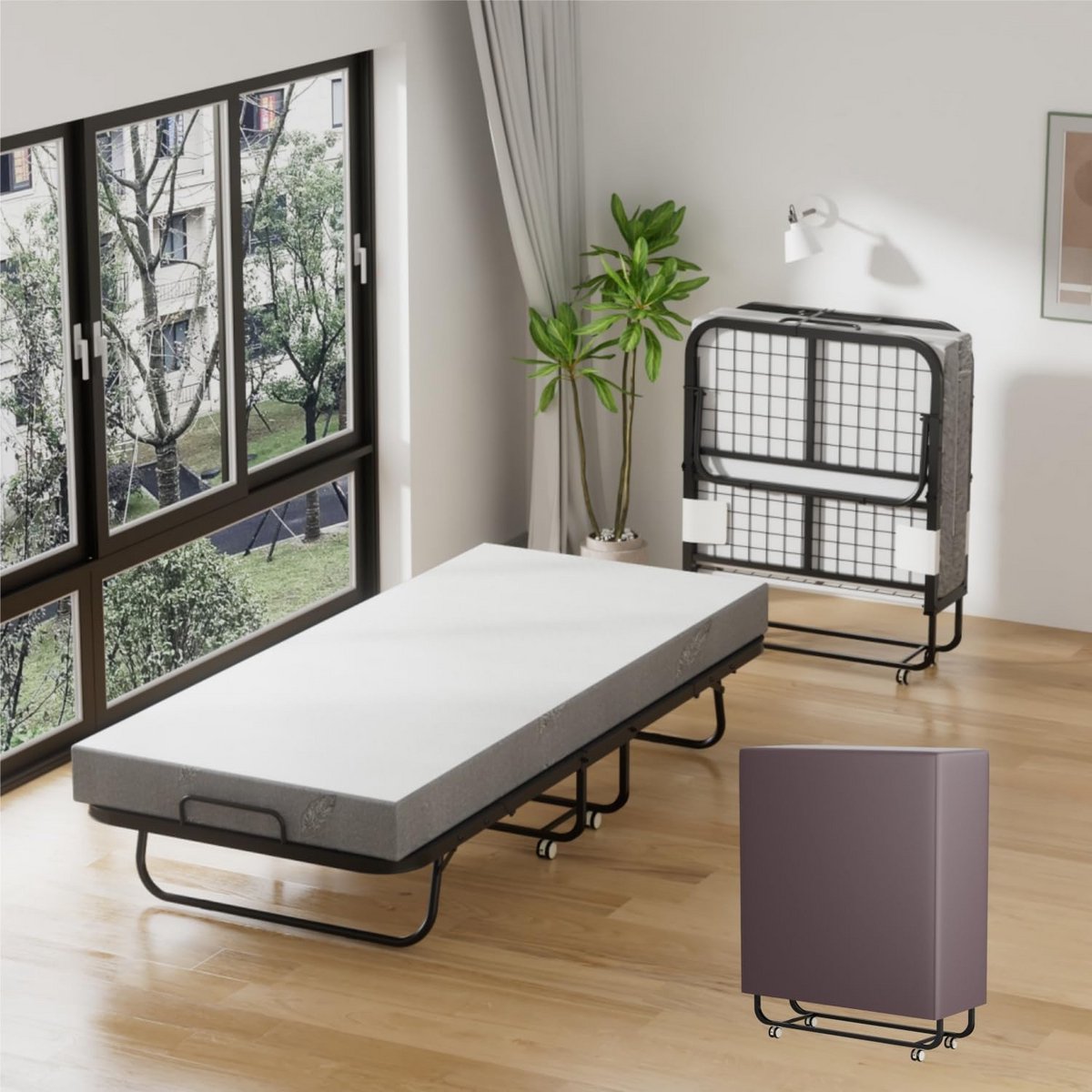Opklapbed 90 x 200 cm - Inklapbaar Logeerbed met Matras en 150 kg Belastbaarheid