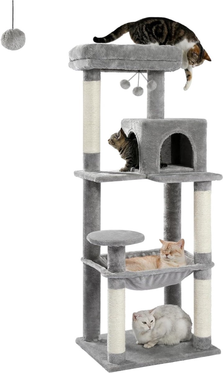 Nexvo® Krabpaal Voor Zware Katten – Grote & Stevige Krabpaal - Krabpaal Voor Grote Katten - Grijs - 55cm x 45cm x 143cm