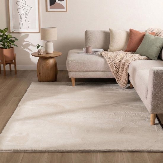 Tapis Flycarpets Amalfi Crème - Poils longs lavable, moelleux et doux - 300x400 cm