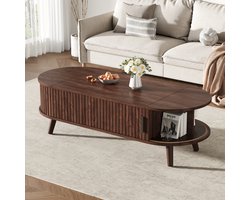 OKWISH Salontafel - Verstelbaar Blad Tot 53,5 Cm - Met Verborgen Opbergruimte En Rolluikvakken - MDF Walnoot - 120×50×39,5 Cm