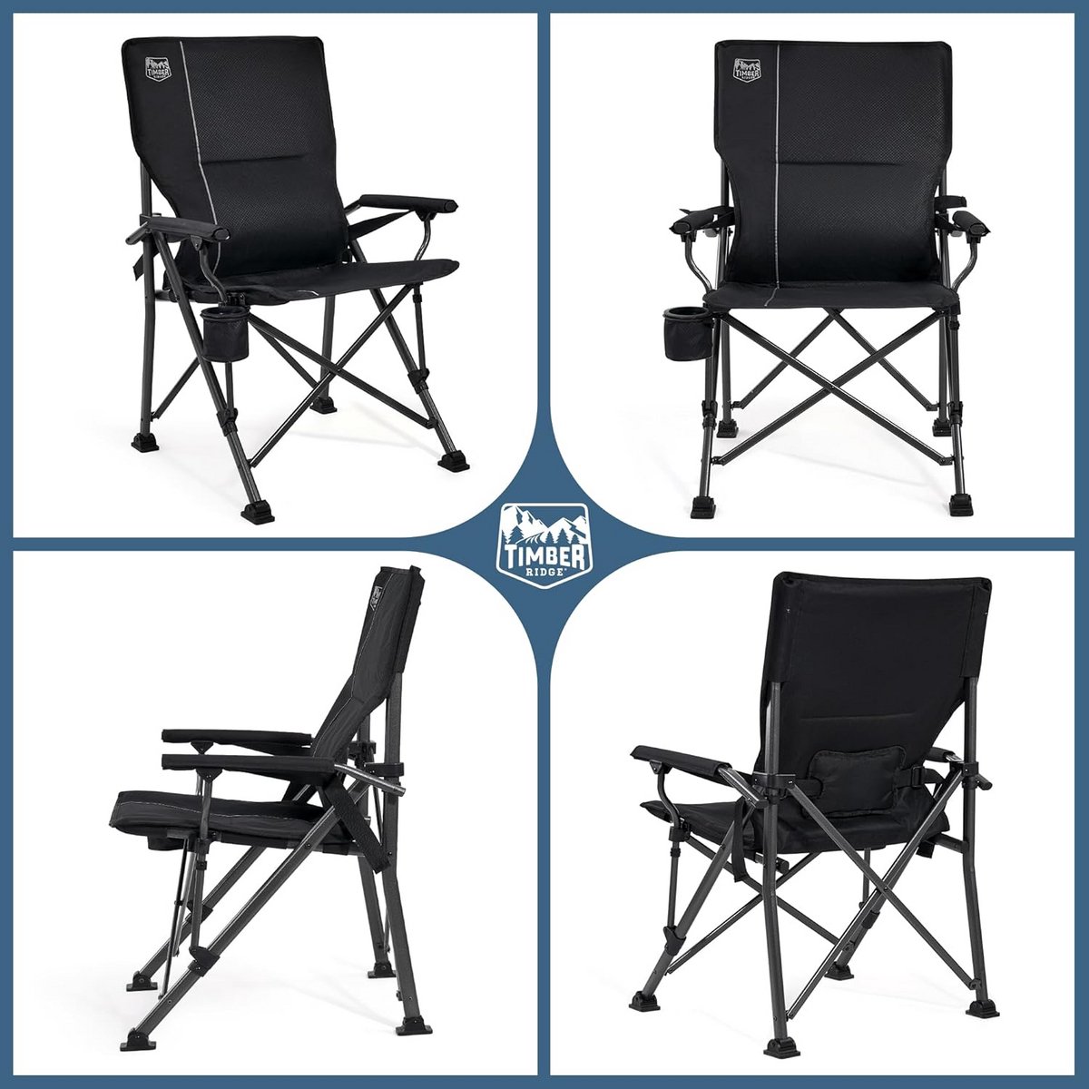 Opvouwbare Campingstoel met Hoge Rugleuning en Bekerhouder - Draagbare Klapstoel tot 150 kg voor Camping, Picknick en Tuin — cadeau in Sport & Outdoor - foto 2
