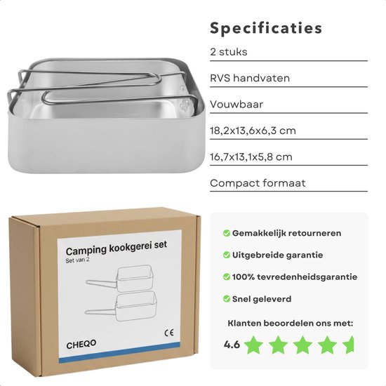 Cheqo® Camping Pannenset - Campingpannenset - Camping Pannensetje - Campingpannen Set - Campingpannetjes - Camping Kookset - Camping Kookgerei Set - Kookset Camping - Pannenset Kamperen - Pannenset Outdoor — afbeelding 3