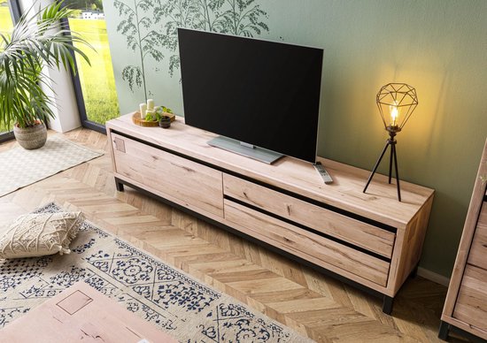MASSIVMOEBEL24.DE wilde eik TV-meubel beige massief hout 220x40x56 cm (BxTxH) geolied volledig massief gemonteerd VILLANDERS #254