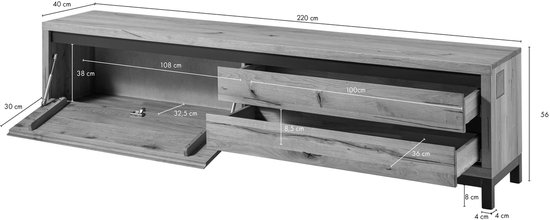 MASSIVMOEBEL24.DE wilde eik TV-meubel beige massief hout 220x40x56 cm (BxTxH) geolied volledig massief gemonteerd VILLANDERS #254