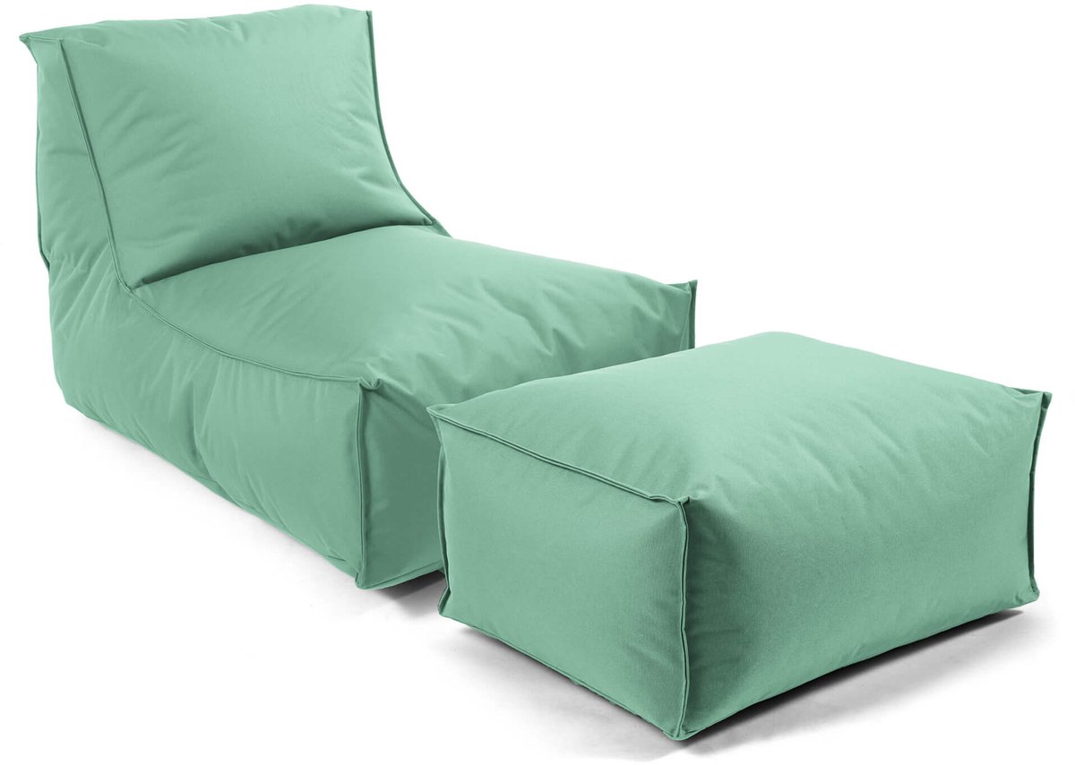 mokebo Zitzak met hocker voor kinderen & volwassenen 'Der Sundowner', Bean Bag met vulling of vloerkussen voor indoor & outdoor, relaxliege in Eucalyptus Groen