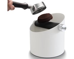 QTTVBTNA – 1 Stuk Uitklopbak Koffie – Koffie Accessoires – Accesoires – RVS Knockbox met Antislip Bodem – Stil Afkloppen van Koffiedik – Hygiënisch & Duurzaam – Geschikt voor Espressomachine, Siebdrager en Barista Gebruik – 14 cm – Wit