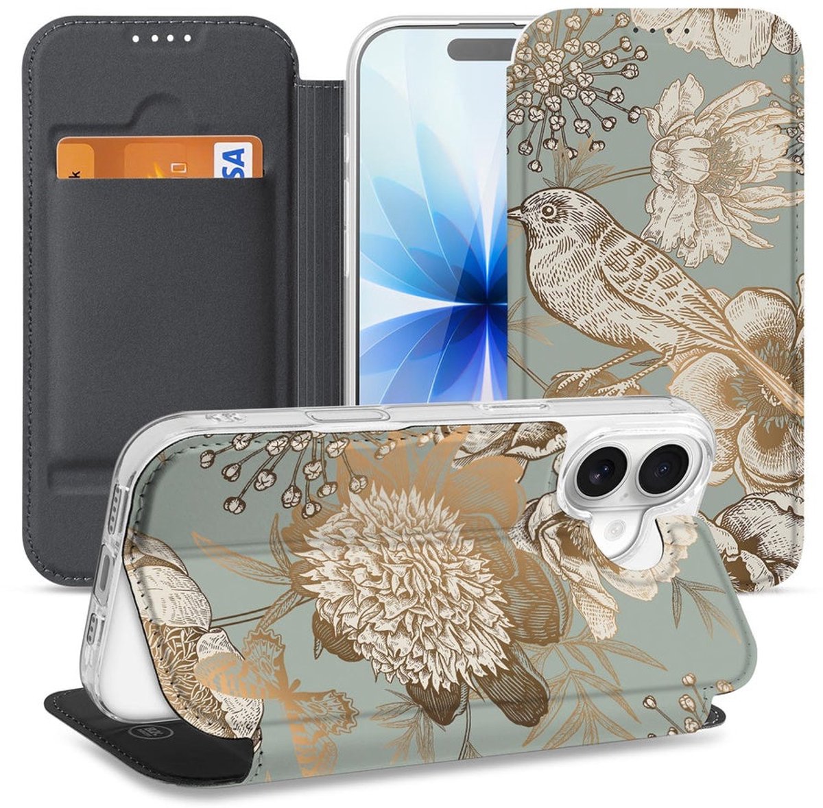 Apple iPhone 17 Flip Style Cover Vintage Bird Flowers