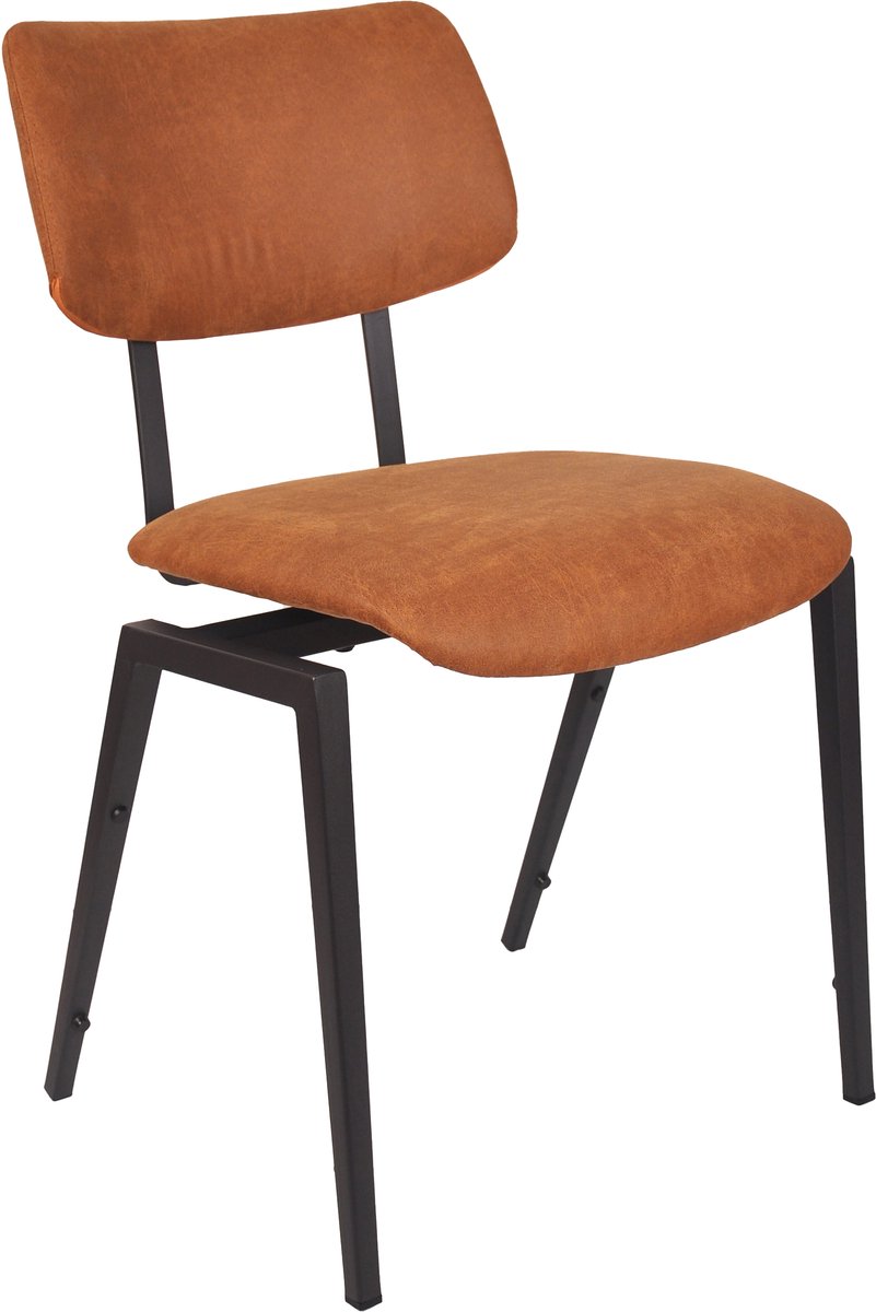 LABEL51 Stapelbaar Eetkamerstoel - Bruin - Stof - Zwart Metalen Frame - Stoel - Stapelstoel