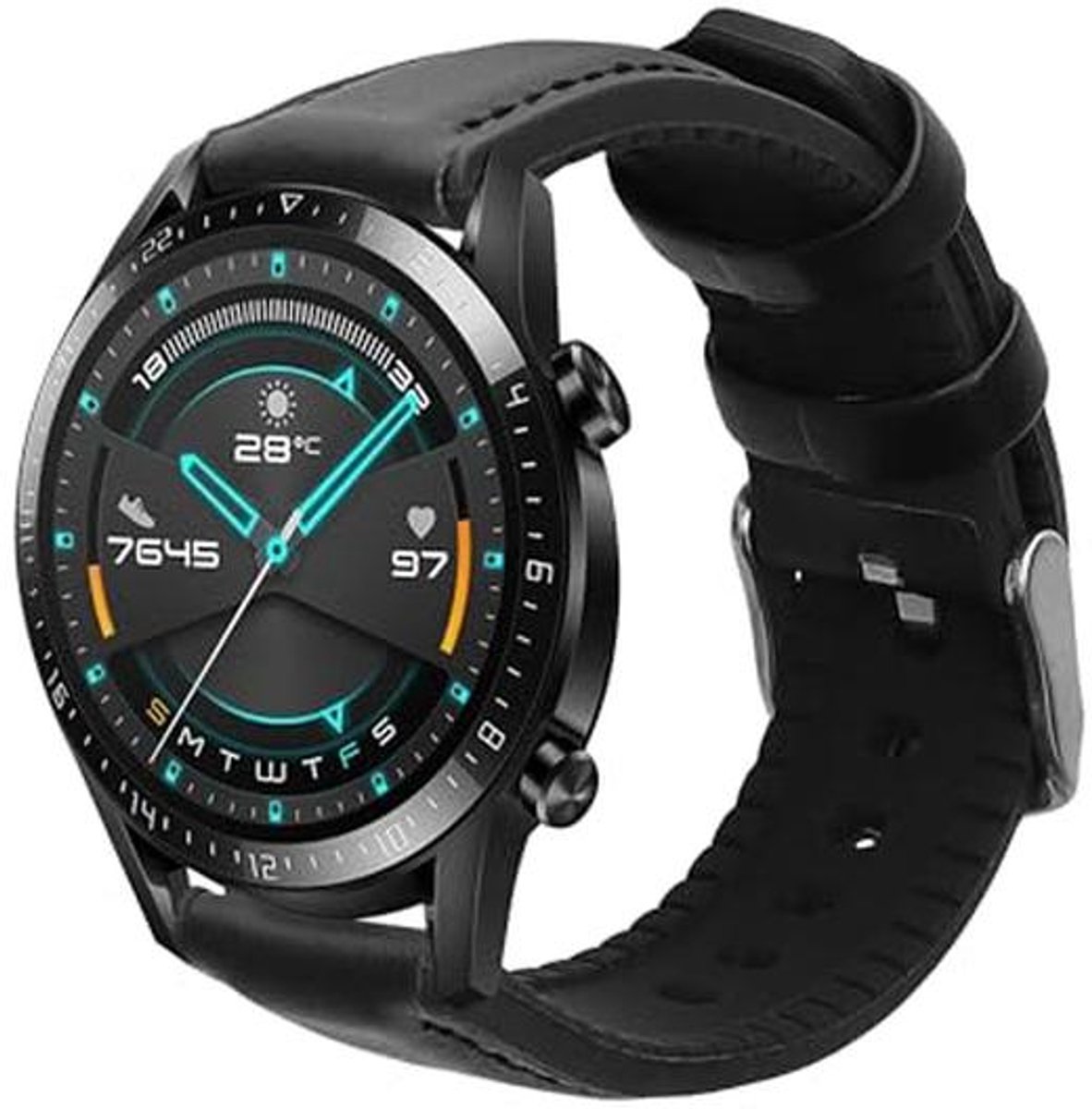 Leren Horlogeband voor Smartwatch 46mm - Activiteit Tracker Strap - Bruin/Zwart