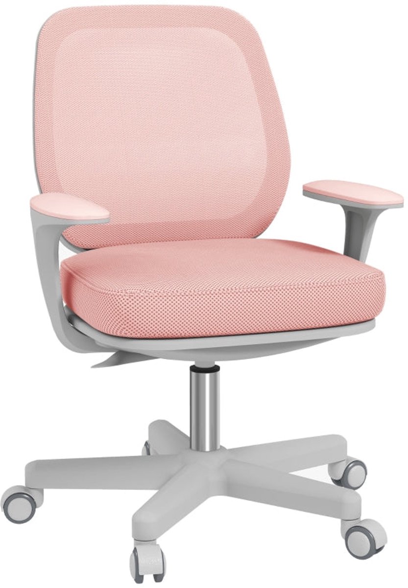 Merax Ergonomische Bureaustoel Roze – Mesh Rugleuning – Draaibaar & In Hoogte Verstelbaar – Veiligheidswielen met Rem – 120 kg