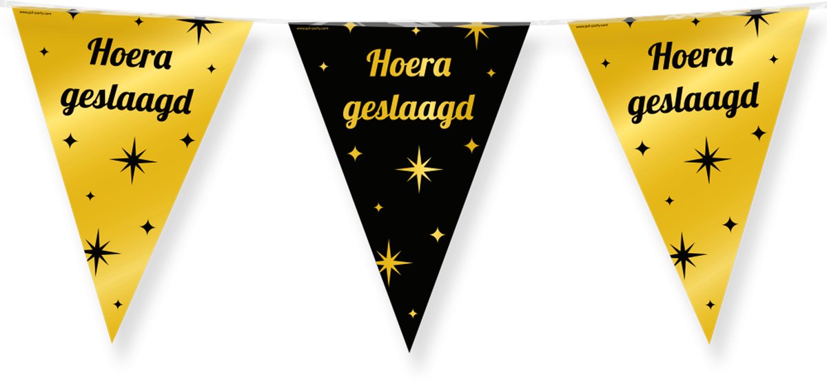 BTH - Slingers - Hoera Geslaagd - Goud en Zwart - Geslaagd Versiering - Slinger - Vlaggenlijn - Geslaagd Cadeaus - 1 Stuk — afbeelding 5