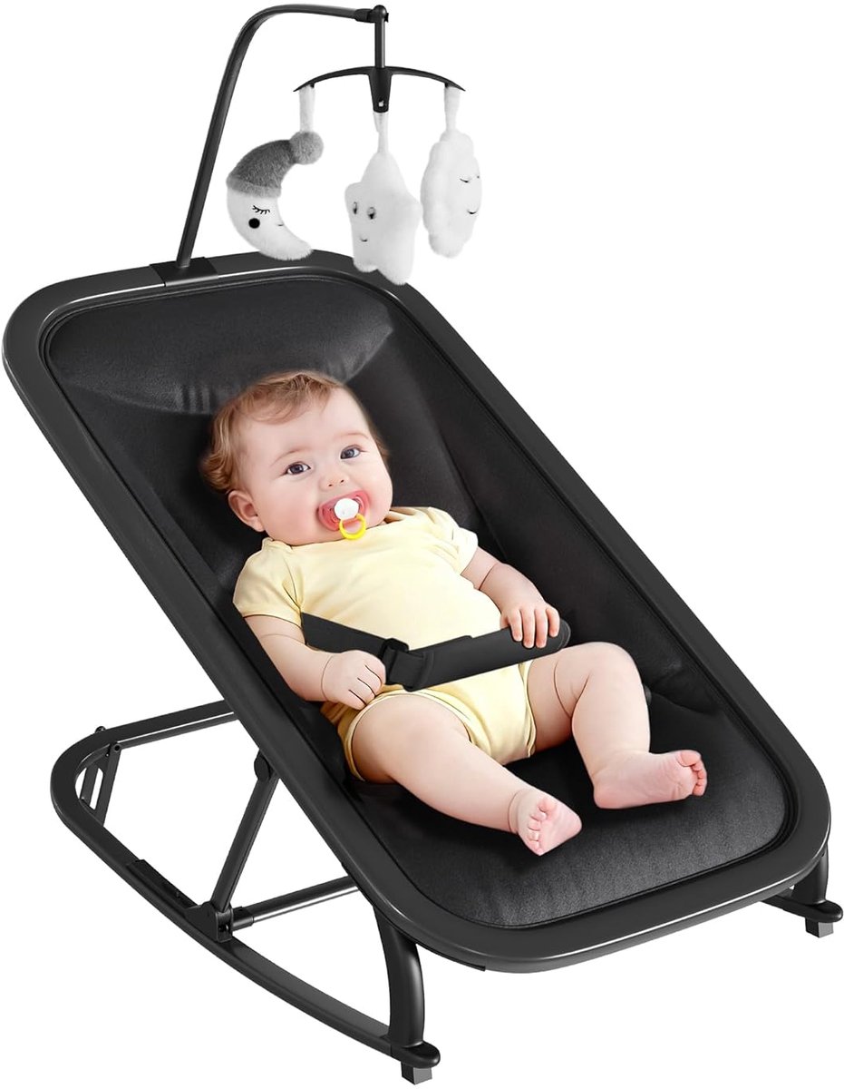 2-in-1 Baby Wipstoeltje met Speelboog - Schommelstoel Baby - 3 Standen Verstelbaar - 0 tot 12 Maanden (Max. 12 kg) - Zwart