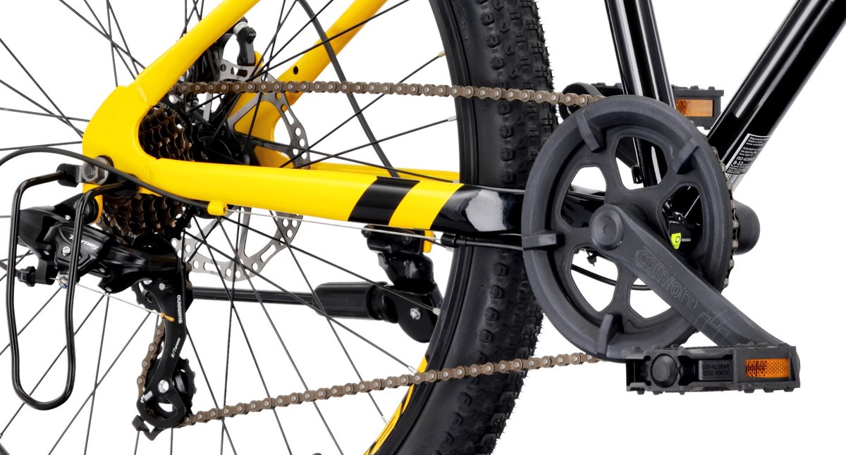 VERDANT CALIX Mountainbike 26", MTB-fiets voor dames en heren, fiets 6 inch - vering, schijfremmen, 7 versnellingen - Zwart-Geel – foto 2