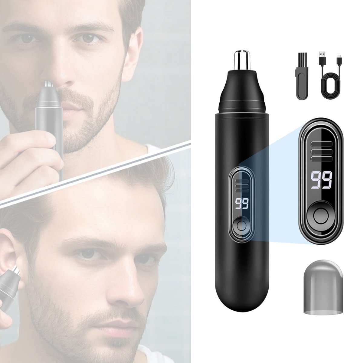 CLVP® Wenkbrauw Trimmer - Precisietrimmer - Neushaartrimmer - Oortrimmer - Waterdicht - Oplaadbaar -Zwart