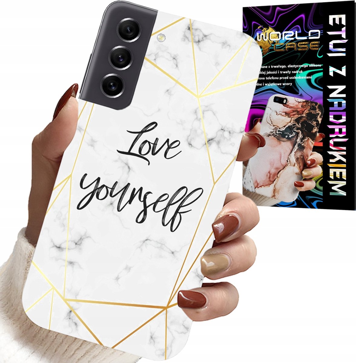 HOESJE VOOR SAMSUNG GALAXY S22 - WIT MARMER MET GOUDEN FRAME LOVE YOU