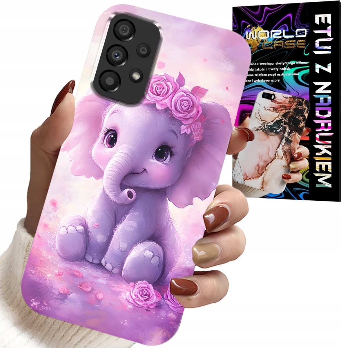 HOESJE VOOR SAMSUNG A52 / A52S - ZOETE OLIFANT OP ROZE ACHTERGROND + FOLIE