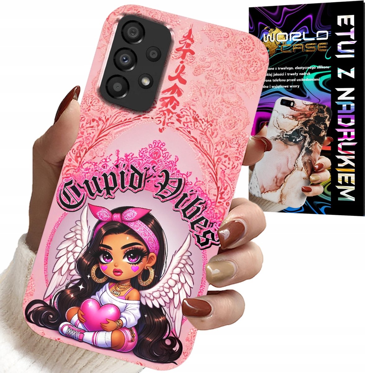 HOESJE VOOR SAMSUNG A52 / A52S - CUPID VIBES MET EEN SCHATTIGE ENGEL OP DE ACHTERKANT