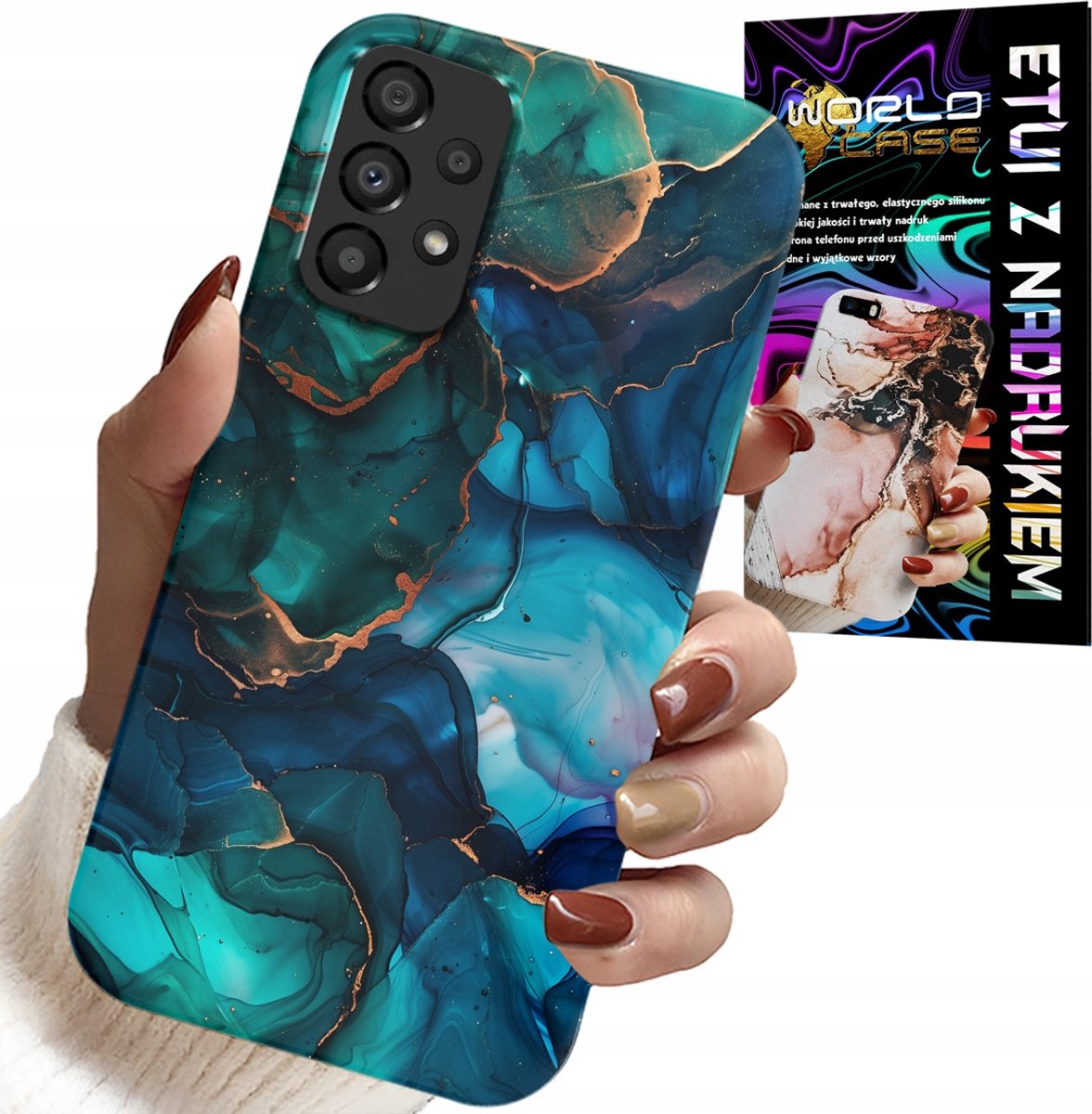 HOESJE VOOR SAMSUNG GALAXY A53 5G - BLAUWGROENE MARMERPATROON ACHTERKANT