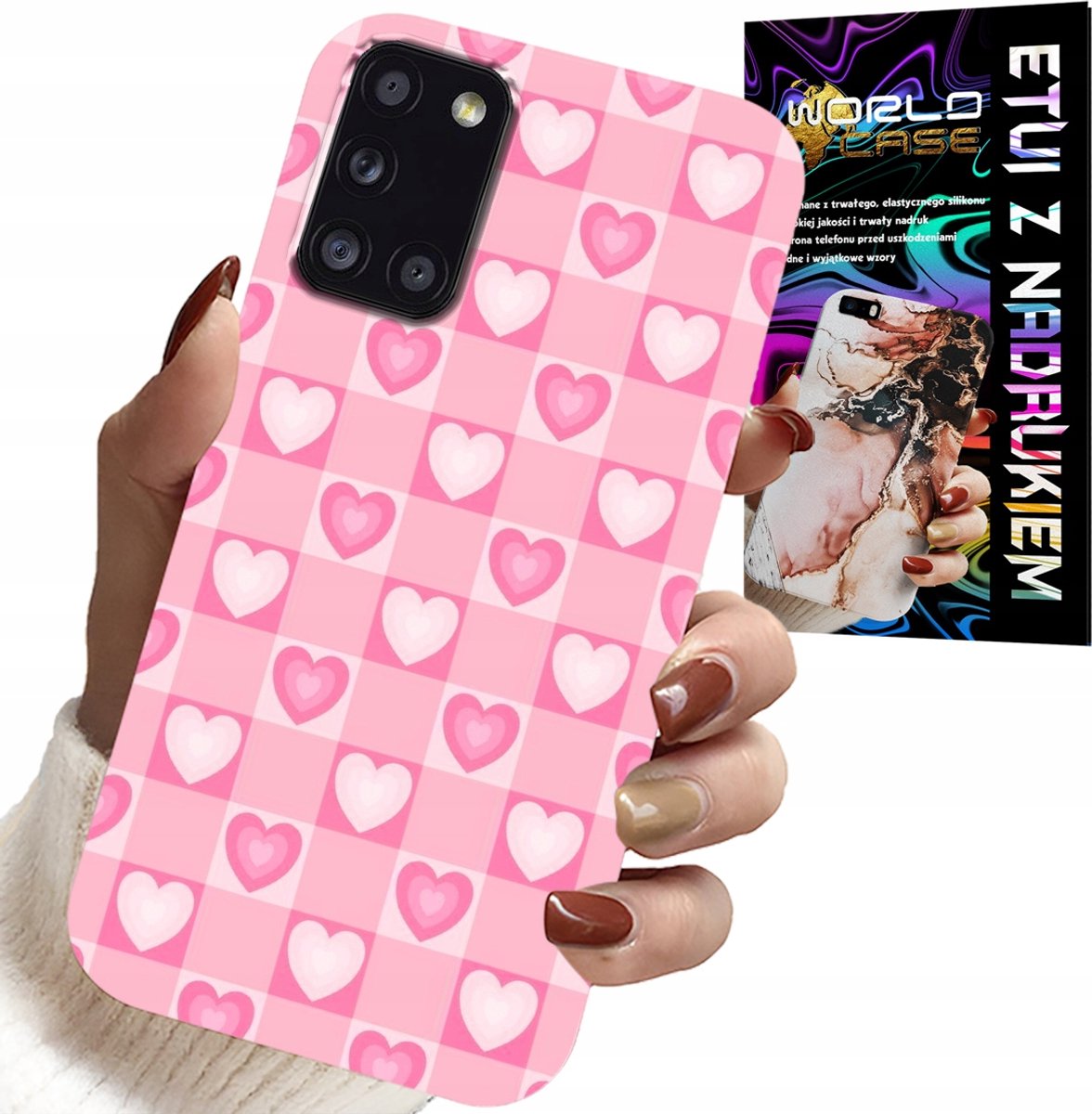 HOESJE VOOR SAMSUNG GALAXY A31 - ROZE HOESJE MET HARTJESRUITJE + GLAS