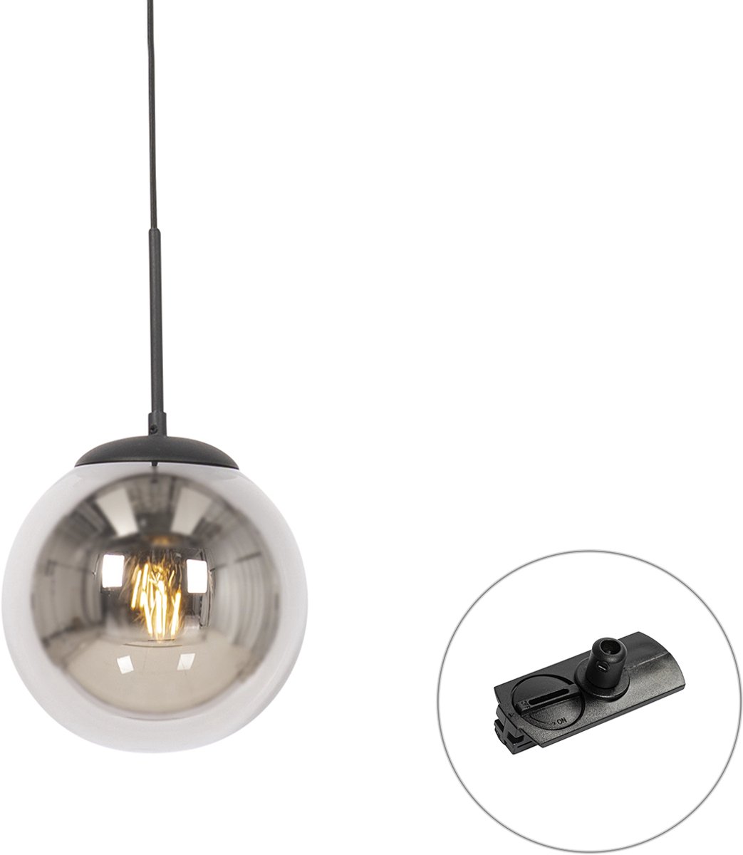 QAZQA Professional Art Deco hanglamp zwart met smoke glas incl. rail adapter 1-fase - Iconic Flore