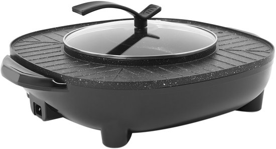 Elektrische Hotpot - 2-In-1 - Elektrische Grill Barbecue Shabu Hotpot - Chinese Fondue Binnengrill - Voor Slaapzaal Thuis — afbeelding 4