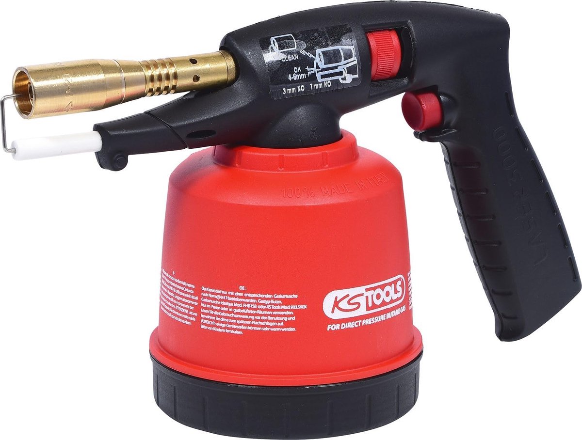 Universele brander - Gasbrander met piëzo - Precisiewerk - Directe piëzo ontsteking - Rood
