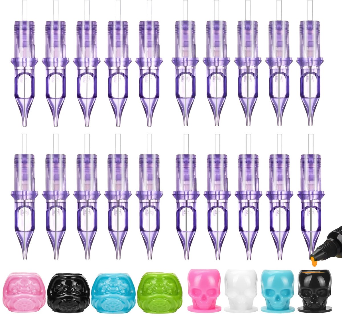 Tattoo Cartridge Needles - 20 Stuks Voor Tattoo Apparatuur - Inclusief Inkt Bekers