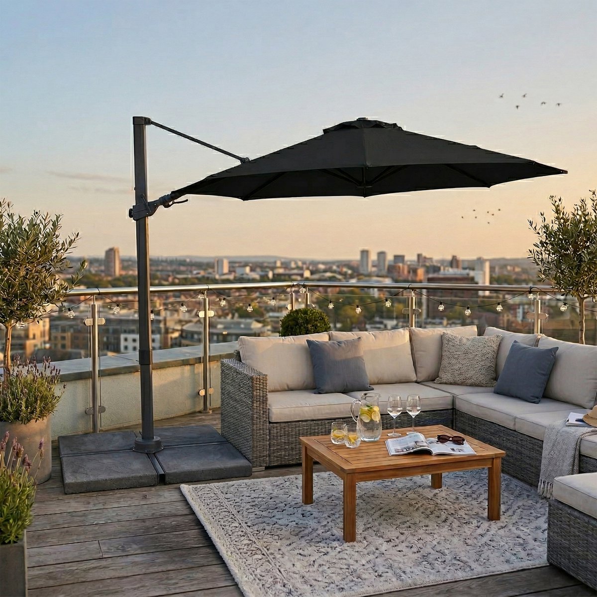 AXI Solis Zweefparasol Ø 300cm Antraciet/grijs incl. Hoes – Gepoedercoat frame met kruisvoet – 360° Draaibaar - Kantelbaar – foto 5