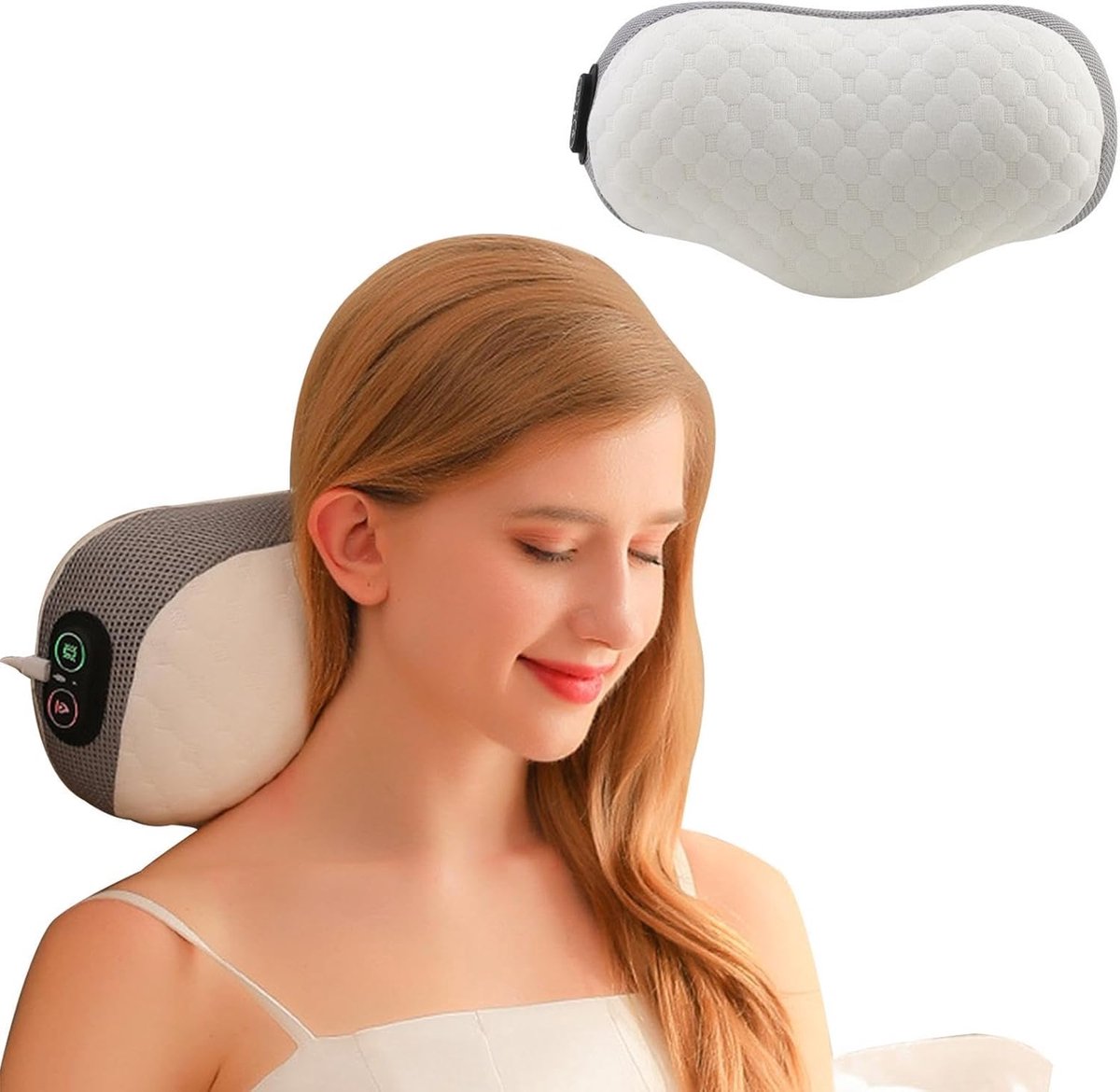 Nek Massageapparaat - USB Geheugenschuim Nekmassagekussen met Verwarming – Nek Massage Apparaat - Ergnomisch Cervicaal Kussen voor Nek- en Schouderontspanning - USB-aangedreven - Wit