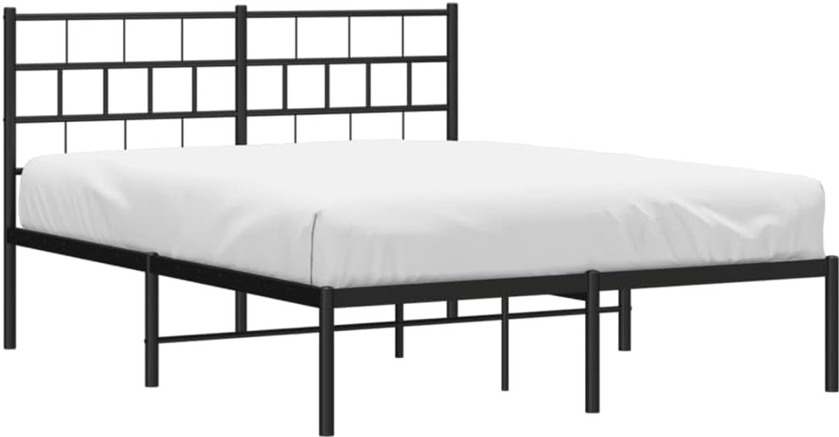 Metalen Bedframe - Ledikant Hoofdbord - Slaapkamer Inrichting - Klassiek Tijdloos Design - 140x200 cm - Zwart