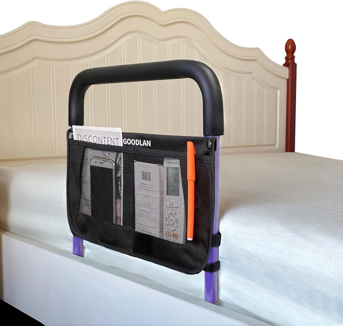 Bedhek voor Ouderen - Veiligheidsbeugel Bed - Ondersteuning bij Opstaan - Verstelbare Hoogte - 53x42 cm - Paars