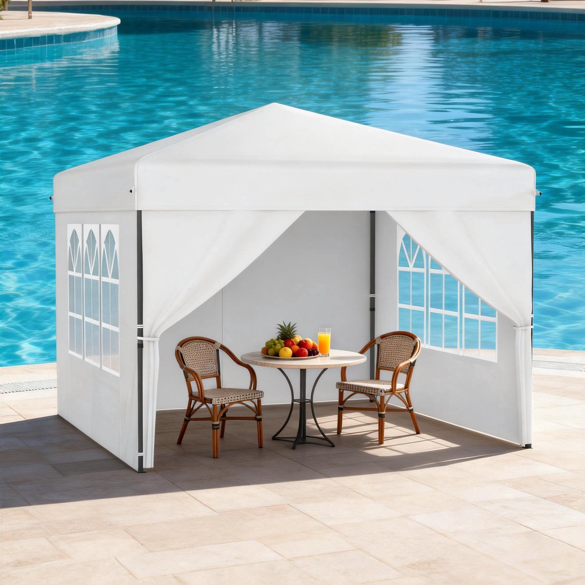 Pop-Up Paviljoen 3x3m - Waterdicht - Stabil - Winterbestendig - Anti-UV - Opvouwbaar Paviljoen - Met 4 Zijwanden - Eén-Knop Centrale Vergrendeling - Partytent - 3 Trappen Hoogte Verstelbaar 240-260cm - Tuinent - Wit - NAIZY