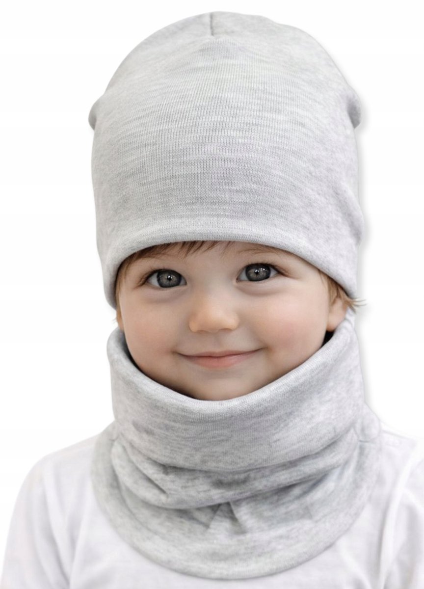 Dartomik - Babymuts en Sjaal Set - Grijs Melange - 0M+ - Oeko-Tex Gecertificeerd