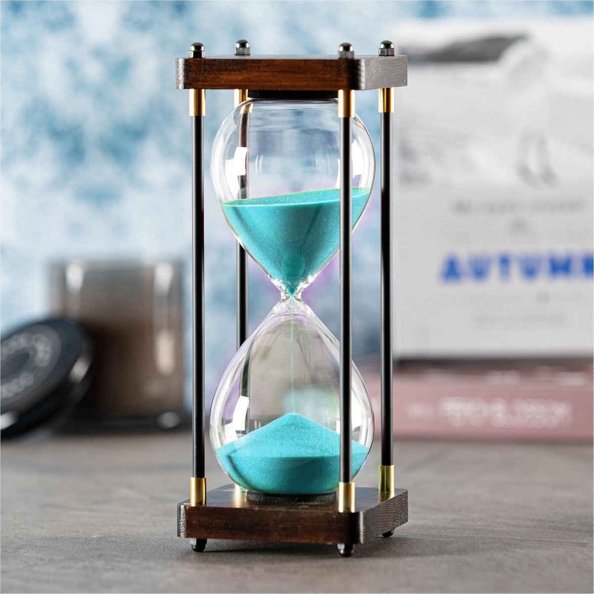 Grote Zandloper - Uurwerk Timer - Koken Tijdmeting - Decoratief Hout - 25cm Hoog - Groen Zand